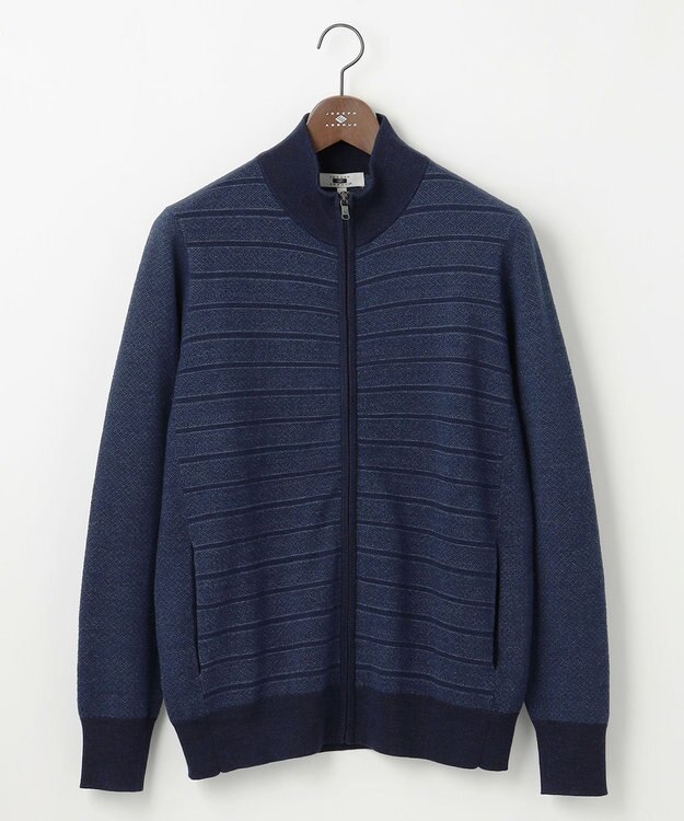 JOSEPH ABBOUD 【キングサイズ・洗える/軽い】シェニールヤーンジャカード ジップ ブルゾン ダルブルー系