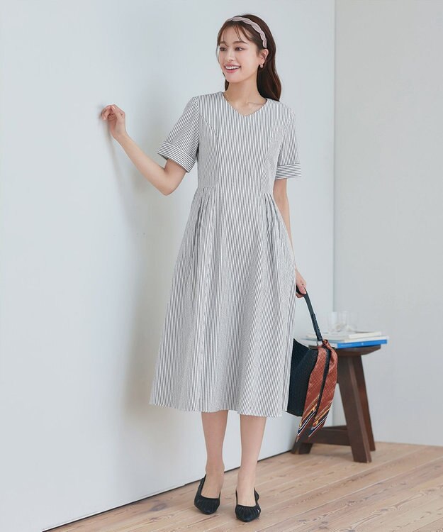 Tiaclasse 【洗える】サッカーストライプワンピース オフストライプ