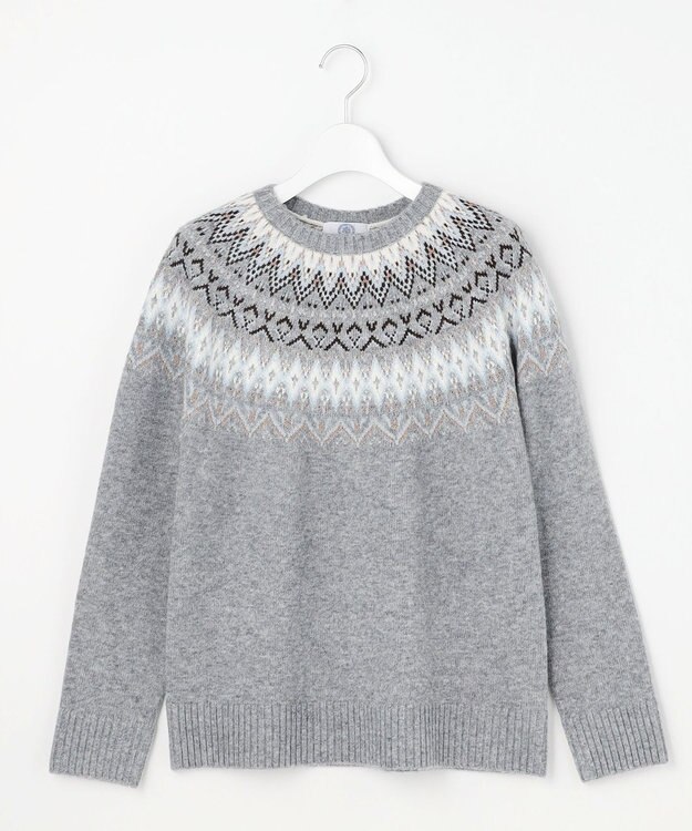 J.PRESS LADIES FAIR ISLE ラウンドネック ニット グレー系