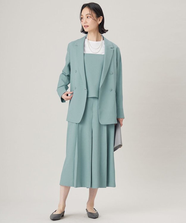 自由区 L 【ドラマ「明日はもっと いい日になる」着用】【セットアップ対応・接触冷感・洗える】リネンライクシンセティックテーラード ジャケット ライトブルー