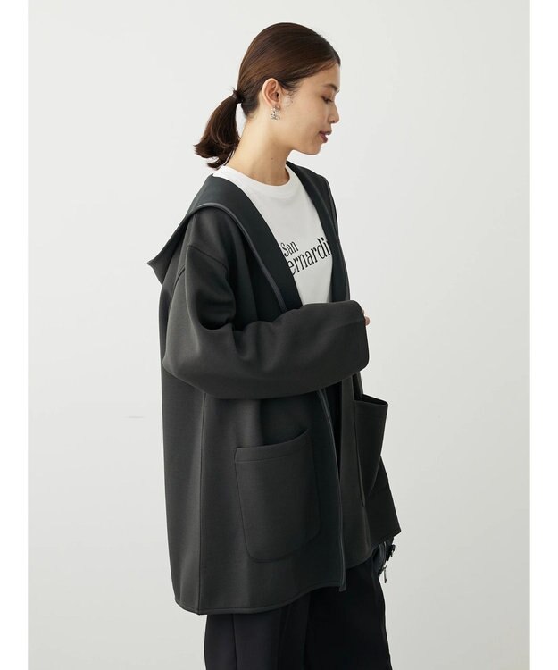 Green Parks ポンチフード付きカットカーディガン Dark Gray