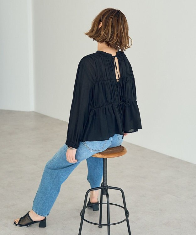 YECCA VECCA リボンデザインシアーブラウス Brown