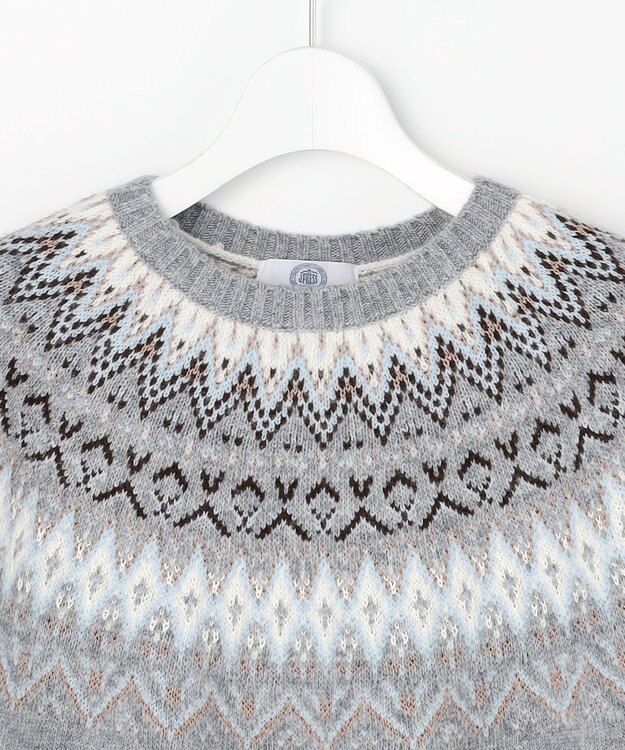 J.PRESS LADIES FAIR ISLE ラウンドネック ニット グレー系