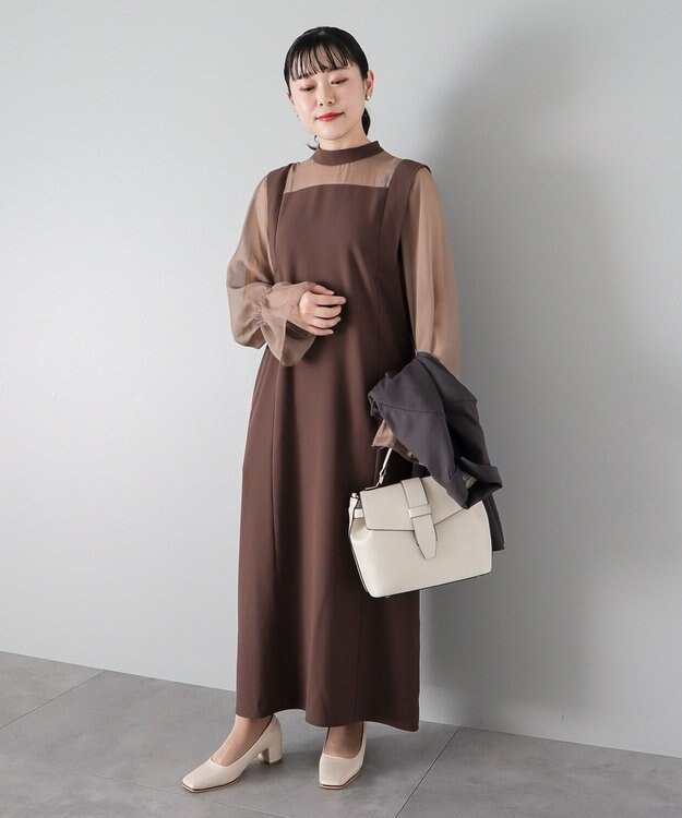 CRAFT STANDARD BOUTIQUE シアー切替えワンピース Brown