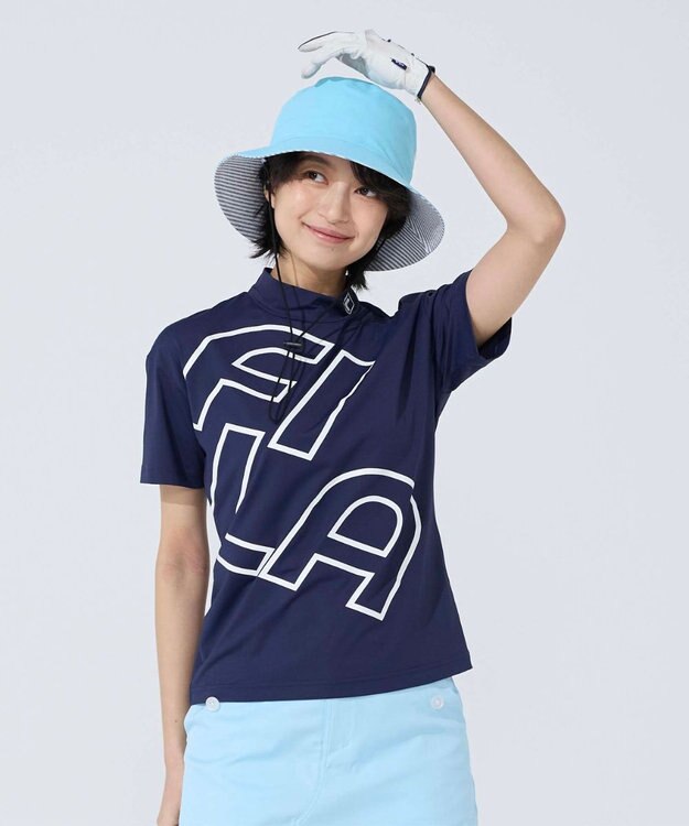 FILA GOLF／marie claire 【FILA GOLF】 シンプルロゴ半袖モックネックシャツ ネイビー