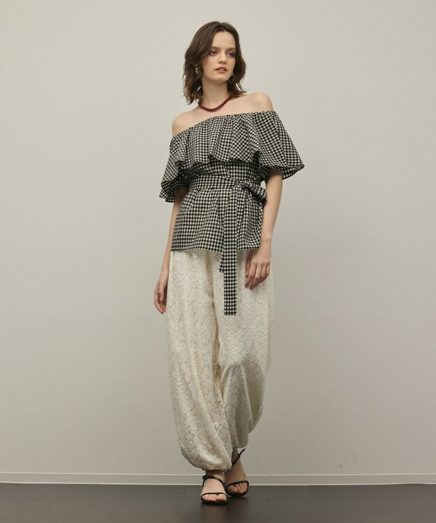 GRACE CONTINENTAL チェックケープブラウス ベージュ