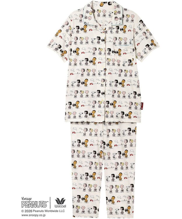WACOAL PEANUTS パジャマ 5分袖 半袖 8分丈 綿100%(本体) スヌーピー レディース FDT167 /ワコール アイボリー