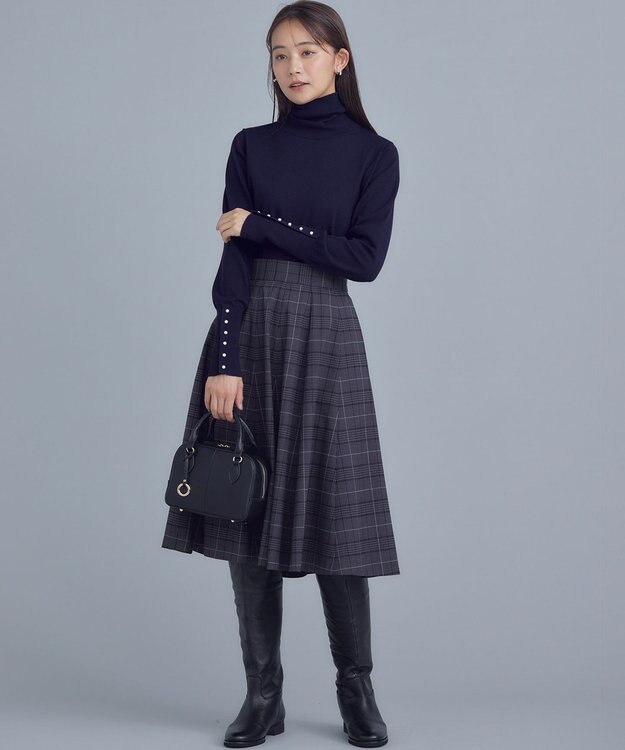 組曲 【WEB限定カラーあり】ウールライクストレッチ フレアスカート グレー系3