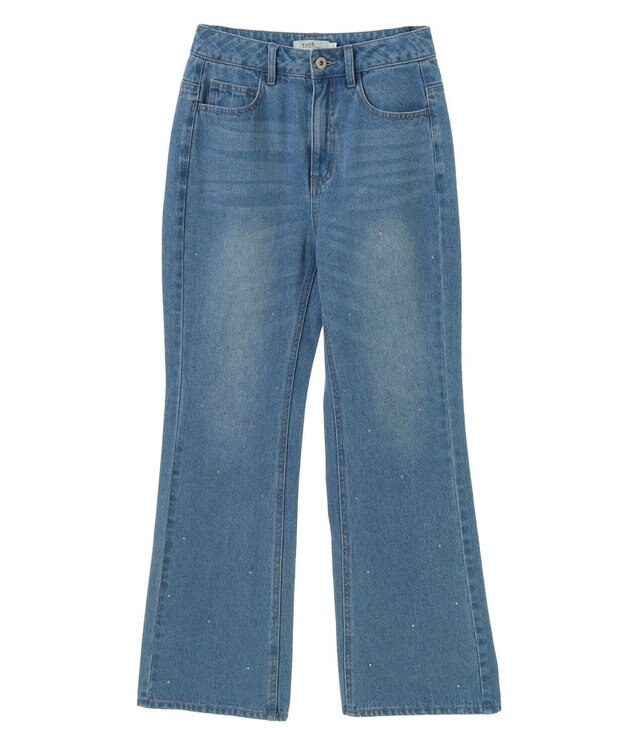 earth music&ecology ラインストーンフレアデニムパンツ Light Indigo
