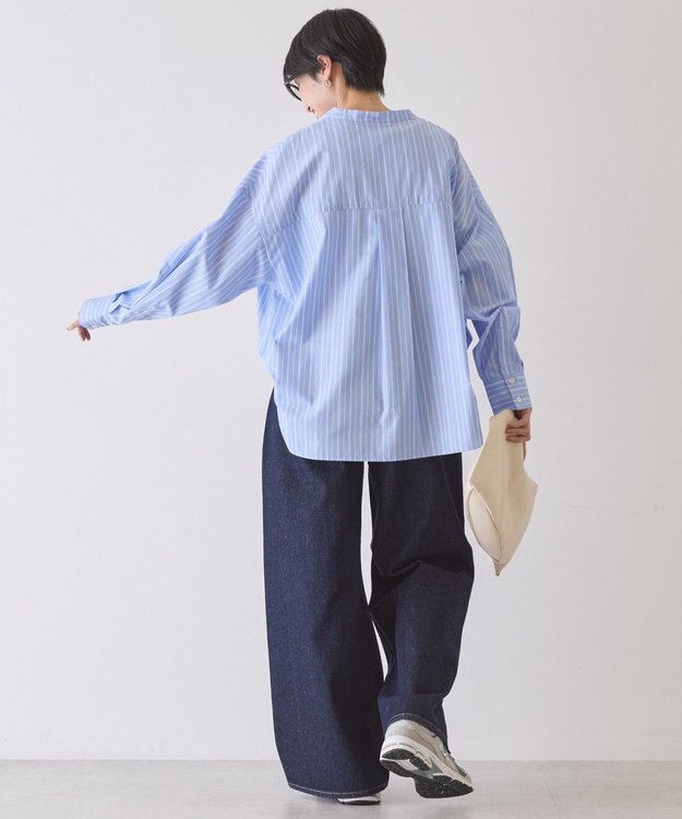 AMERICAN HOLIC 【イージーケア】ストライプVネックシャツ Sax