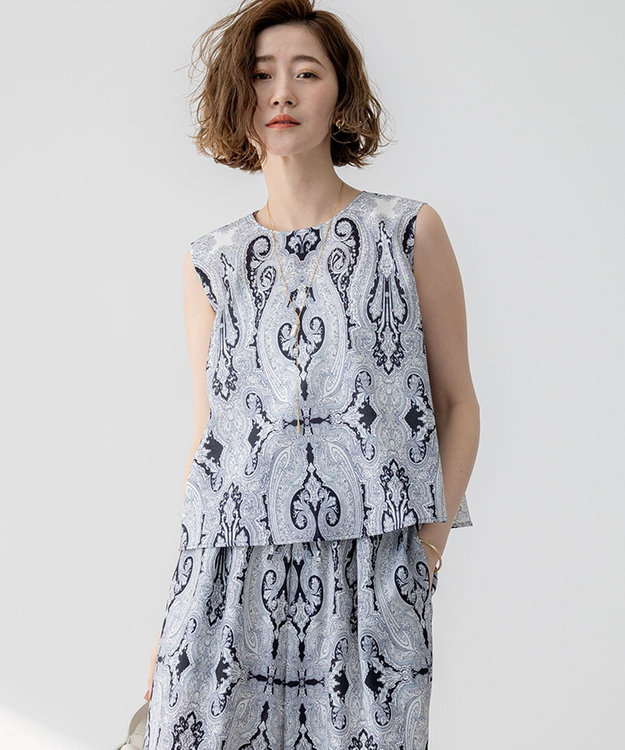 23区 【洗える】Ratti ドローイング ペイズリー プリント ブラウス ブラックプリント