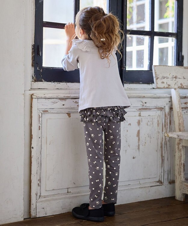 ANY KIDS 【WEB限定】フリル付き総柄レギンス チャコール×ネコ