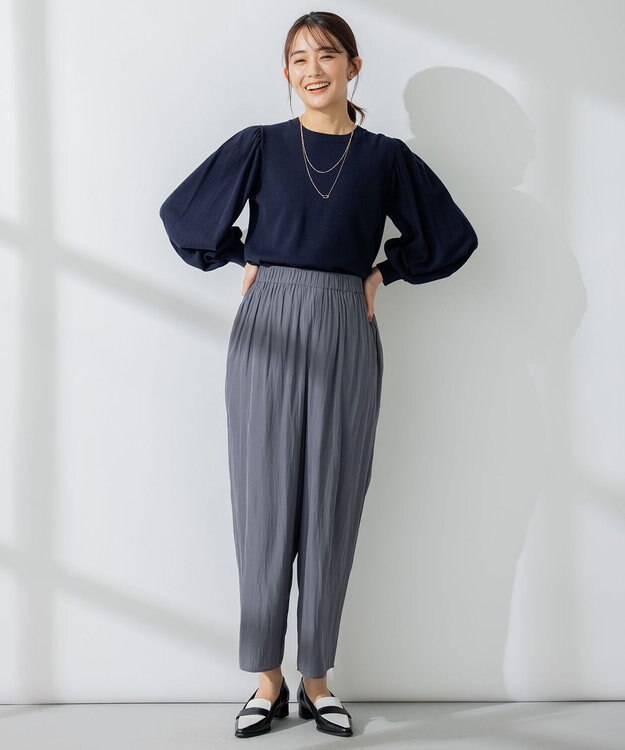 組曲 【アンサンブル対応】ハイゲージ 袖ギャザーニット ネイビー系