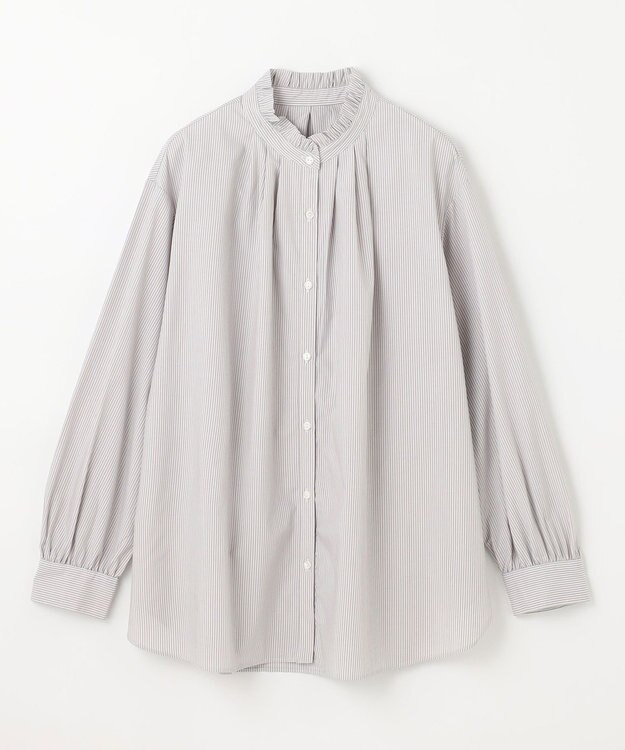 ANY スタンドネックブラウス グレーピンストライプ