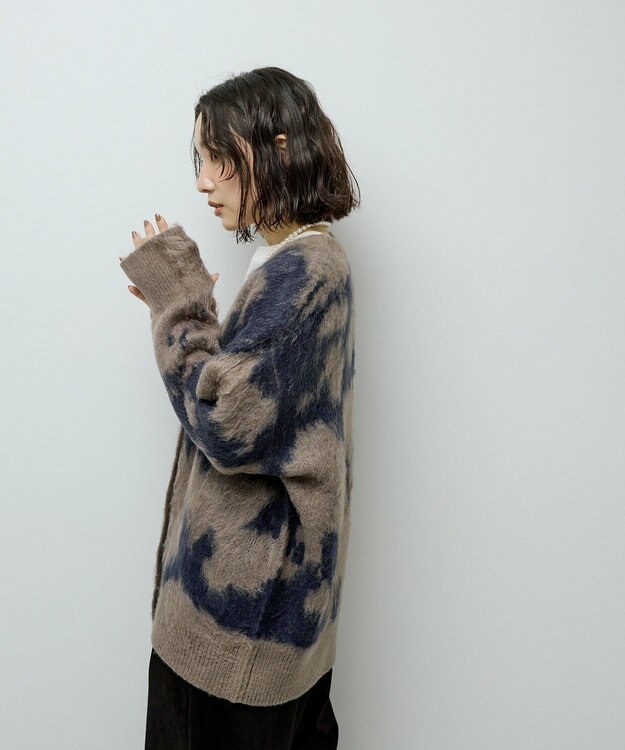 Green Parks アニマル柄カーディガン Charcoal Gray
