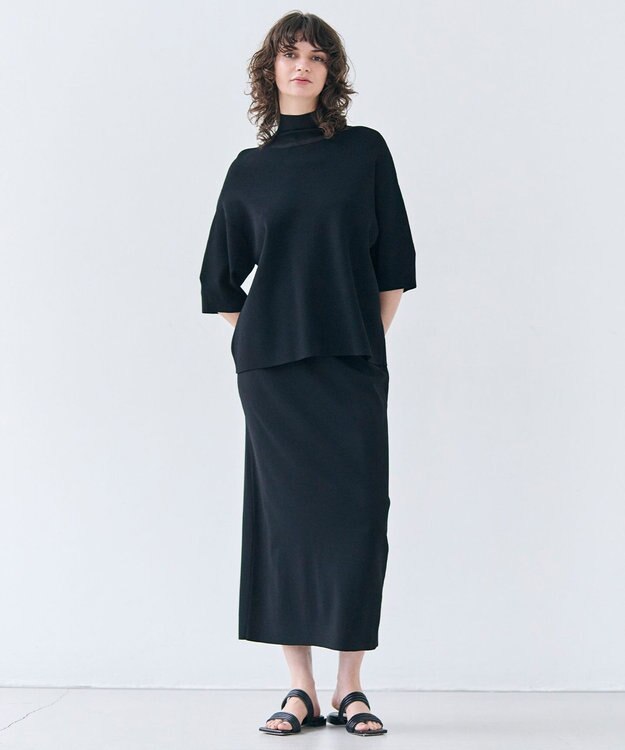 BEIGE， 【洗える】LAURA / 半袖タートルニットトップス Black