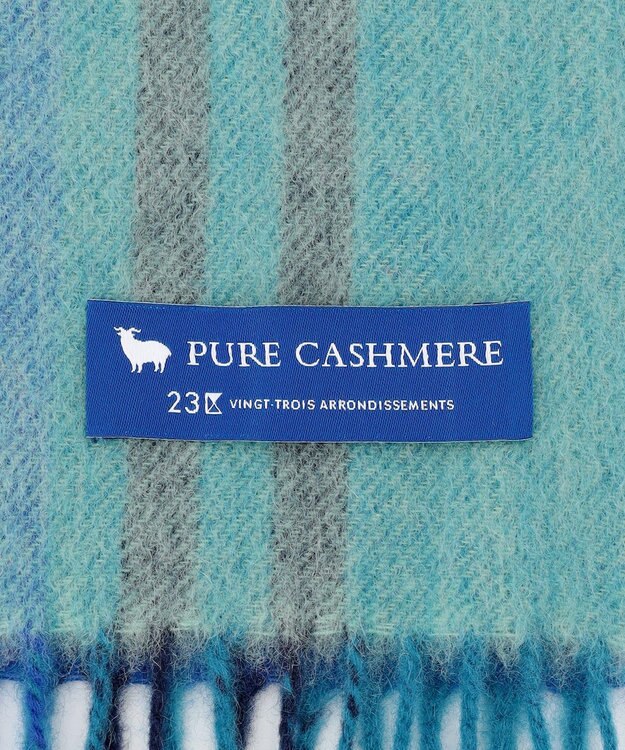 23区 カシミヤ チェック マフラー ブルー系