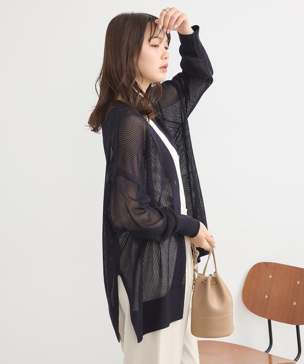 earth music&ecology メッシュルーズカーディガン Black