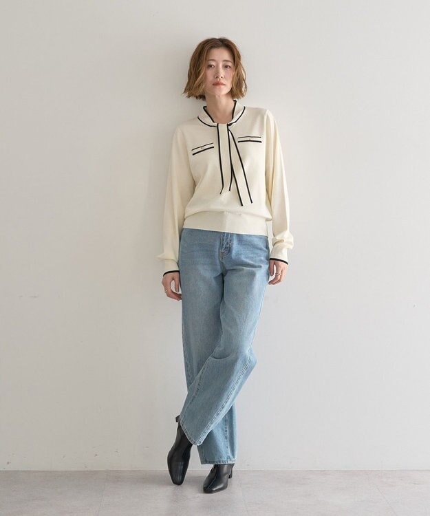 YECCA VECCA 配色ボウタイニット Ivory