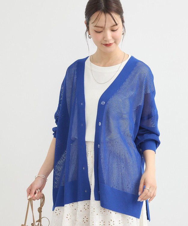 earth music&ecology メッシュルーズカーディガン Blue