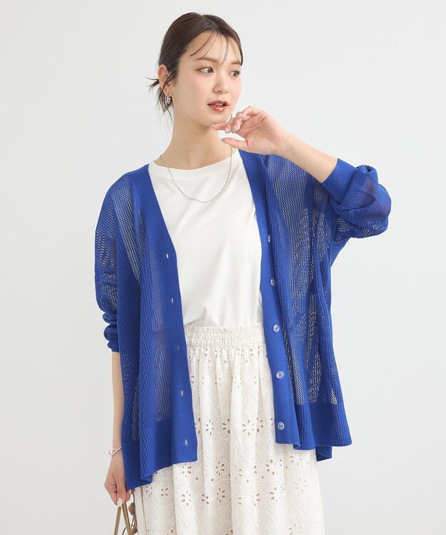 earth music&ecology メッシュルーズカーディガン Blue
