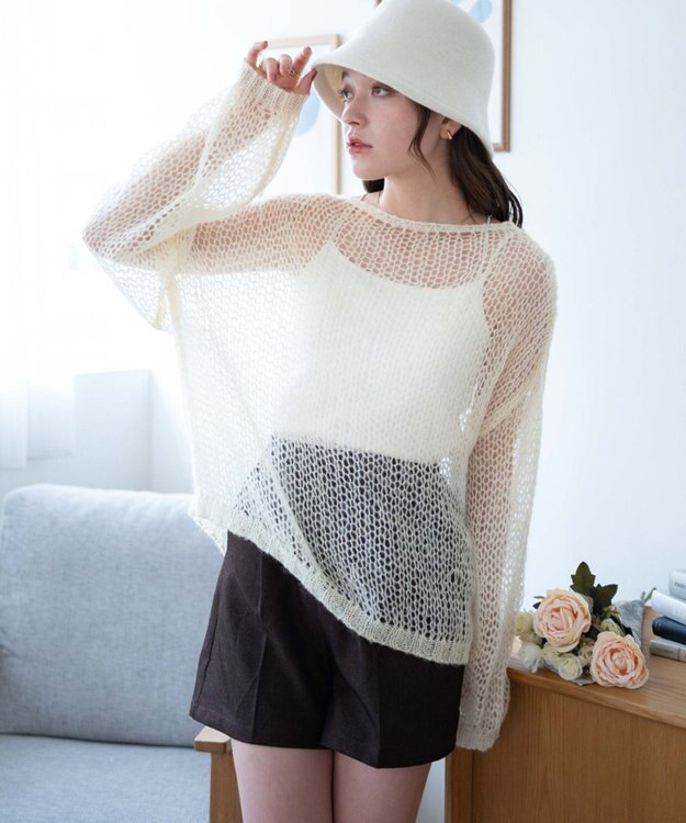 WEGO モヘアライクニットプルオーバー ホワイトアイボリー