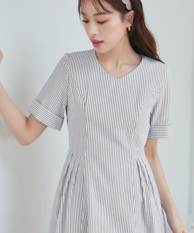 Tiaclasse 【洗える】サッカーストライプワンピース オフストライプ