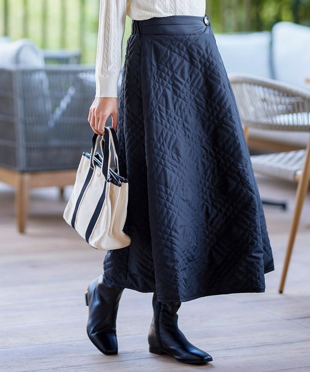 Tiaclasse ミモレ丈中綿スカート ネイビー