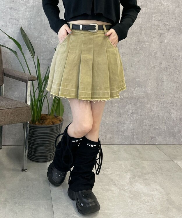 WEGO ベルトツキプリーツスカパン ベージュ