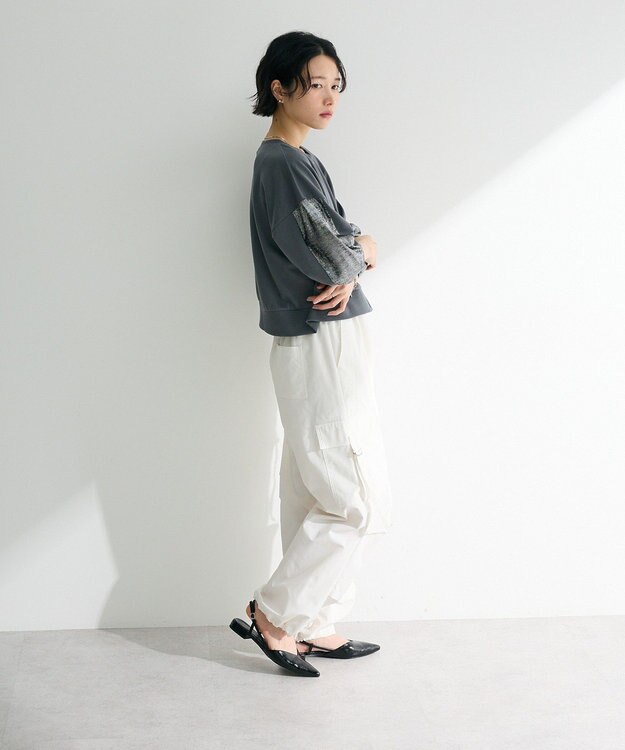 Green Parks 箔プリントドッキング裏毛プルオーバー Charcoal Gray