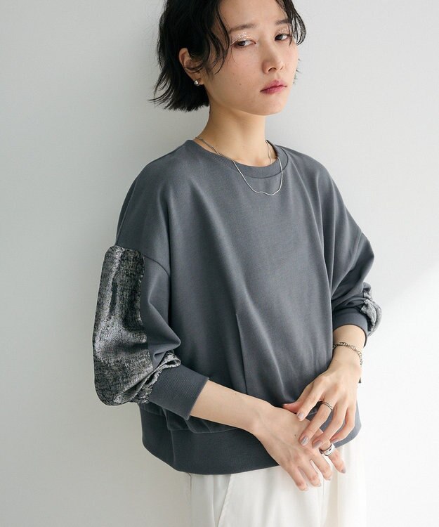 Green Parks 箔プリントドッキング裏毛プルオーバー Charcoal Gray