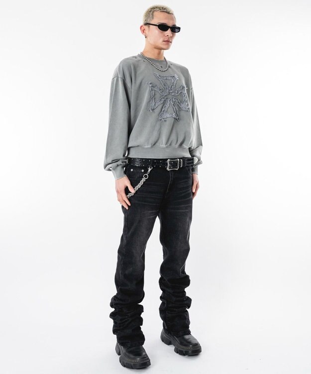 WEGO 【ユニセックス着用ITEM】シャーリングフレアデニムスキニーパンツ デニムブラックソノタ