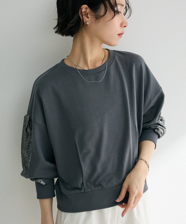 Green Parks 箔プリントドッキング裏毛プルオーバー Charcoal Gray