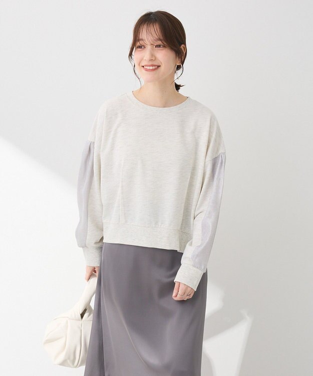 Green Parks 箔プリントドッキング裏毛プルオーバー Oatmeal