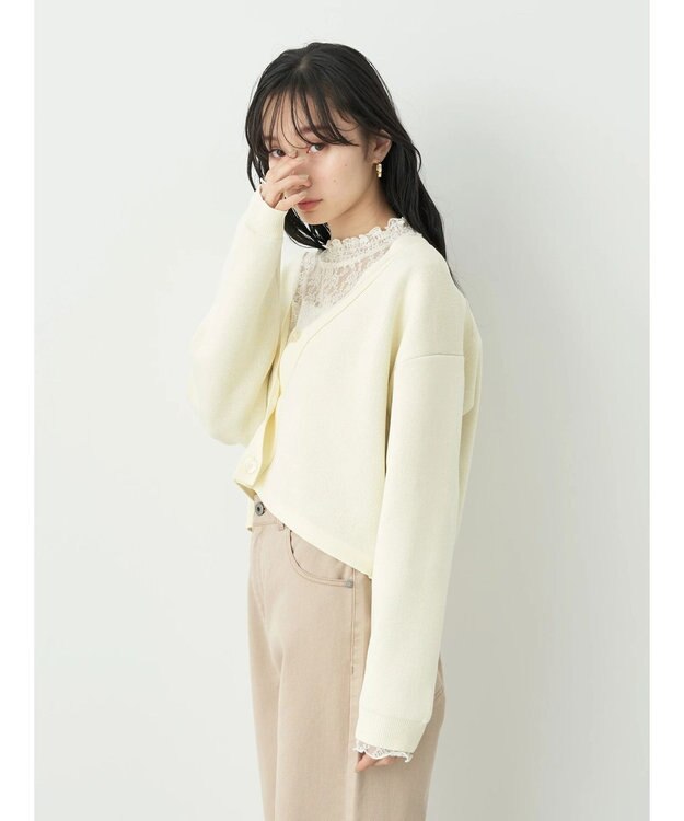 earth music&ecology バイカラースポンディッシュカーディガン Ivory