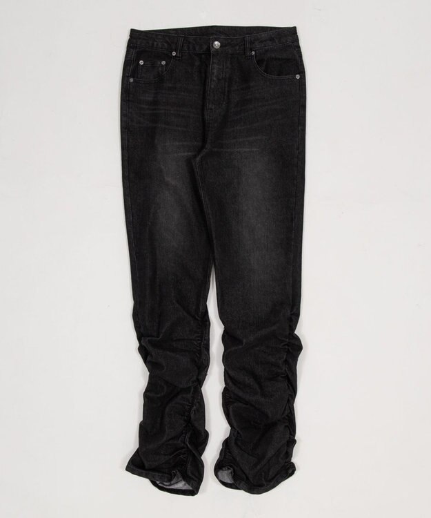 WEGO 【ユニセックス着用ITEM】シャーリングフレアデニムスキニーパンツ デニムブラックソノタ