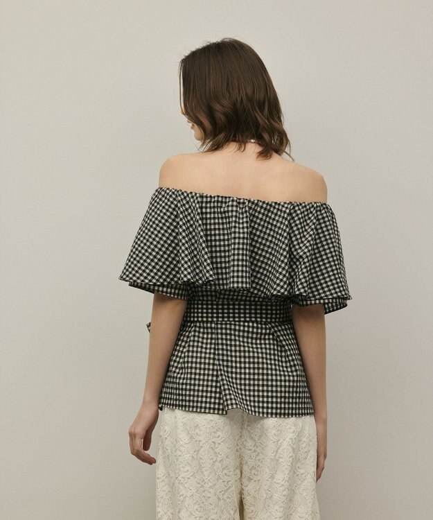 GRACE CONTINENTAL チェックケープブラウス ベージュ