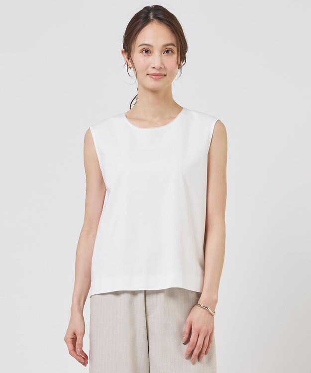 J.PRESS LADIES S スムースジャージー ノースリーブ カットソー ホワイト系