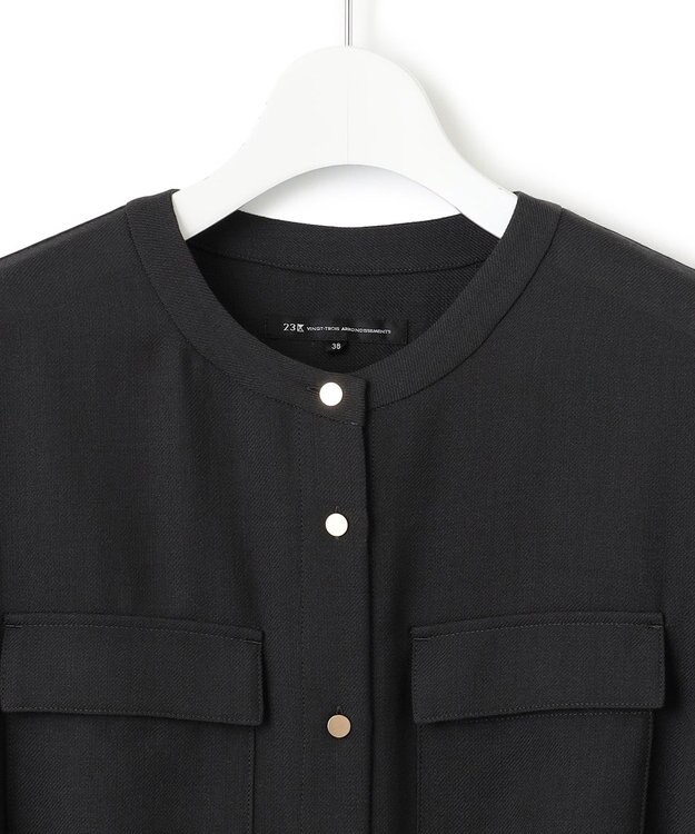 23区 ポリエステルウール シャツワンピース チャコールグレー系