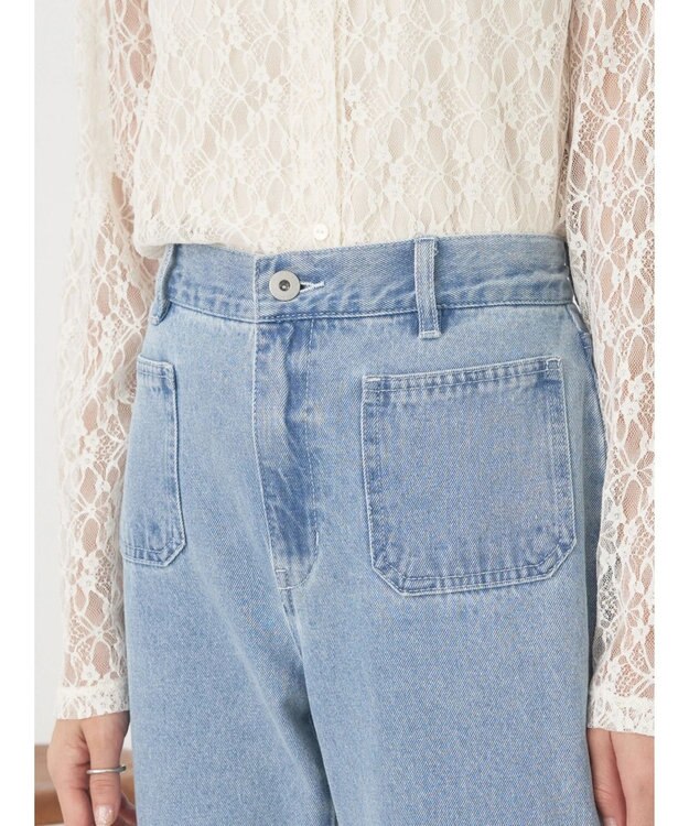 earth music&ecology フロントポケットフレアデニム Light Indigo