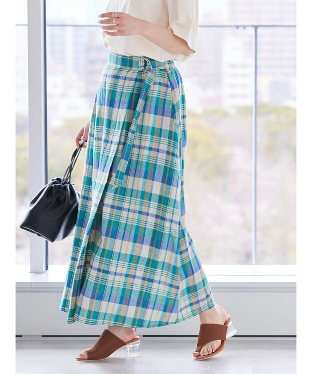 AMERICAN HOLIC ラップ風チェックスカート Green