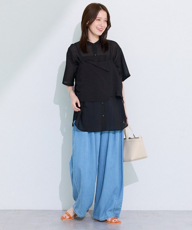 Green Parks ＳＥＴ２点シアーストライプシャツ＋ビスチェ Black