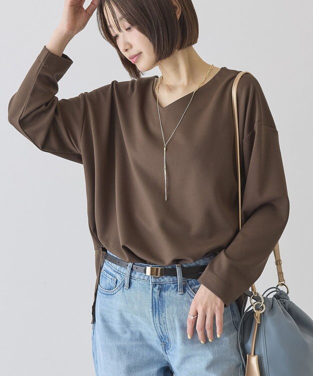 AMERICAN HOLIC Vネック裾異素材ポンチプルオーバー Brown
