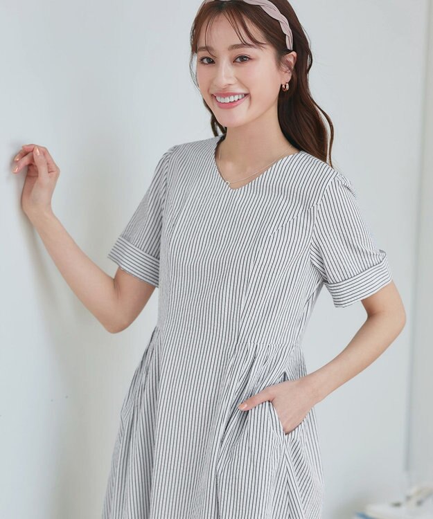 Tiaclasse 【洗える】サッカーストライプワンピース オフストライプ
