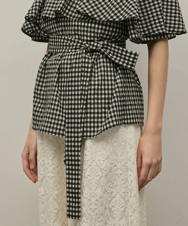 GRACE CONTINENTAL チェックケープブラウス ベージュ