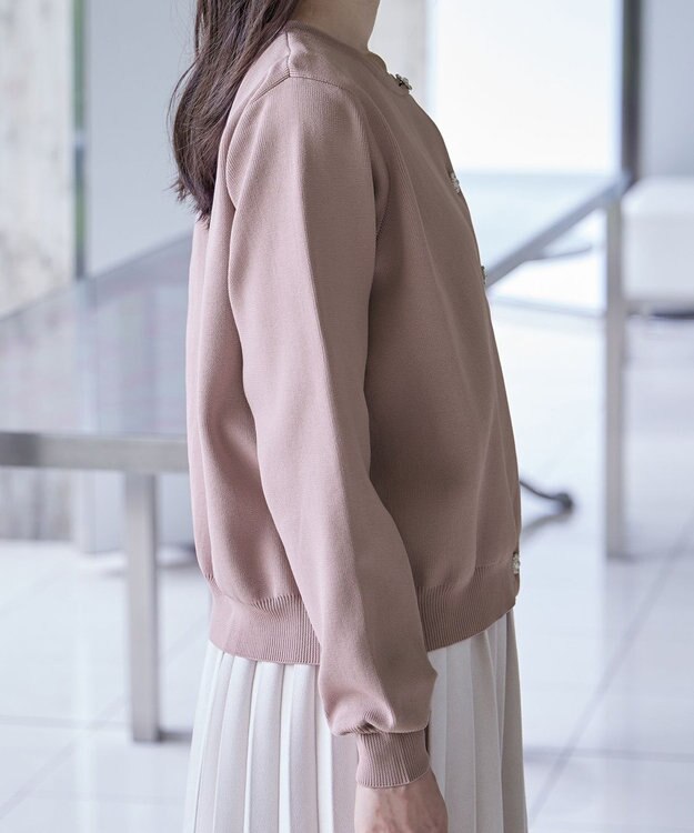 Tiaclasse L 【洗える】中空糸ビジューボタンカーディガン ピンク