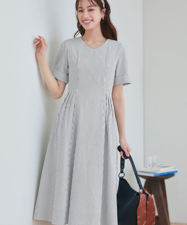 Tiaclasse 【洗える】サッカーストライプワンピース オフストライプ