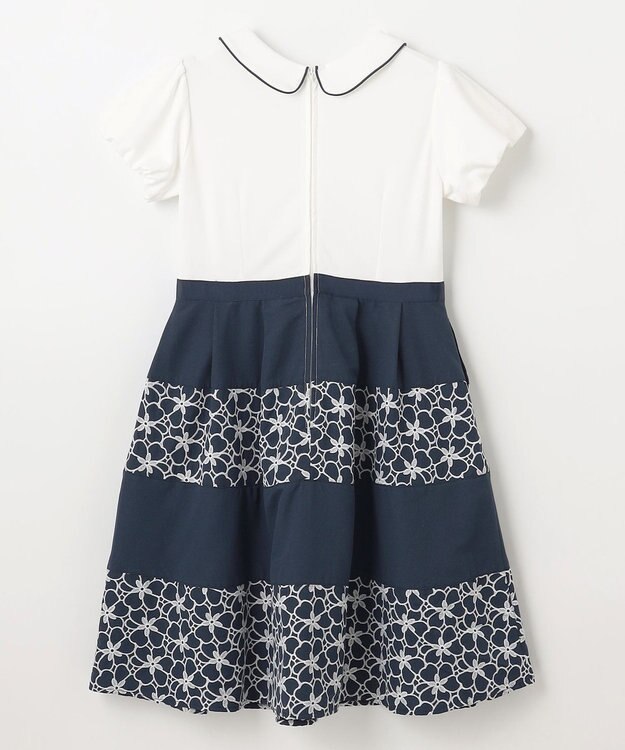 組曲 KIDS 【150-160㎝】フラワーパネルボーダー ワンピース ネイビー系