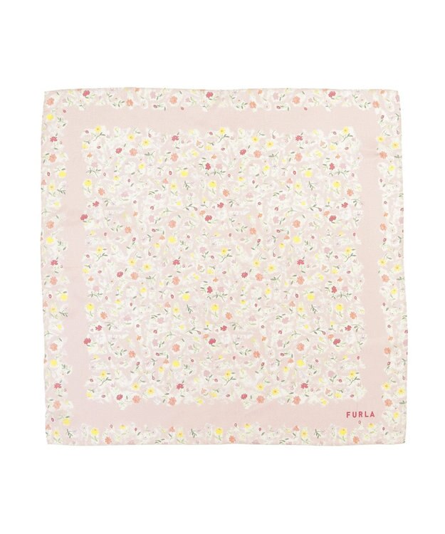 MOONBAT 【シルク100%】フルラ (FURLA) 小花柄 シルクプリントスカーフ 58cm×58cm ペールピンク