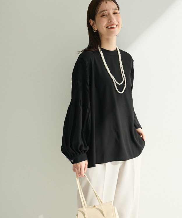 Green Parks Ｏ．袖プリーツブラウス Black